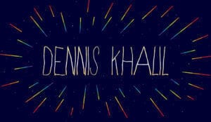 Logo design featuring the name 'Dennis Khalil' with colorful rays emanating from it.